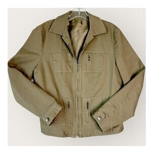 Via Seta Utility Shirt Jacket Shacket Zip Boyfriend Womens S/M Brown Long Sleeve